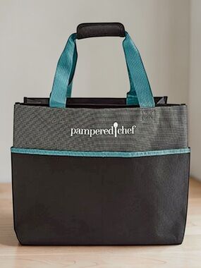 NEW Unopened Pampered Chef Black Gray & Teal XL Heavy Duty Tote Bag 2021 Jumbo
